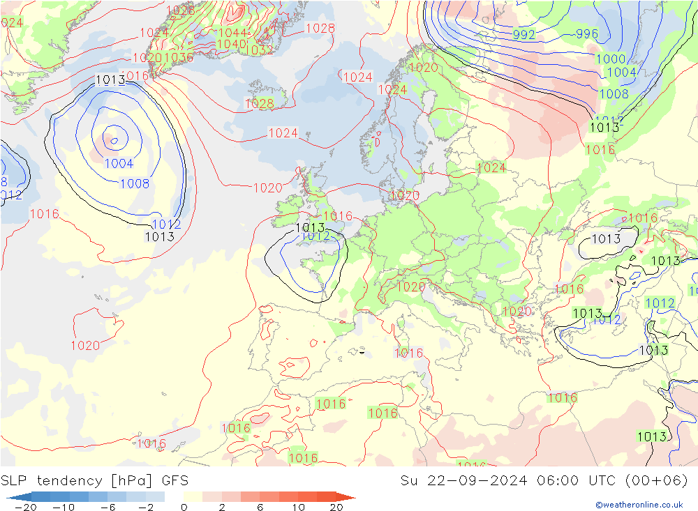 Tendencia de presión GFS dom 22.09.2024 06 UTC