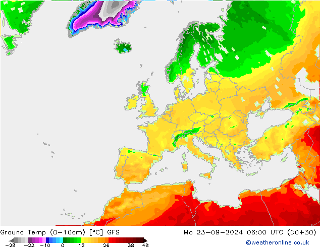 Temp. al suolo (0-10cm) GFS lun 23.09.2024 06 UTC