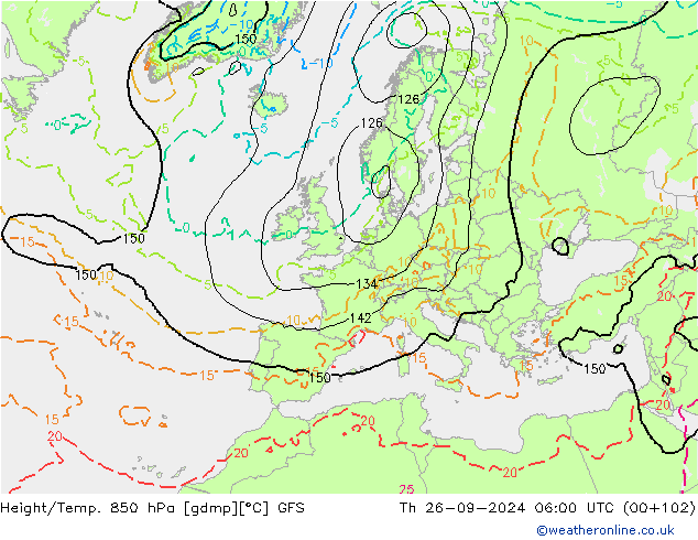 Z500/Yağmur (+YB)/Z850 GFS Per 26.09.2024 06 UTC