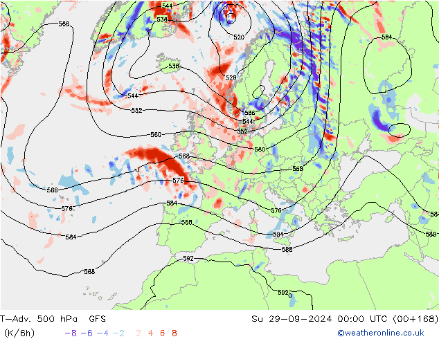 T-Adv. 500 hPa GFS Su 29.09.2024 00 UTC