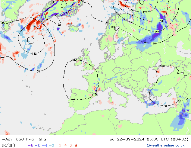 T-Adv. 850 hPa GFS 星期日 22.09.2024 03 UTC