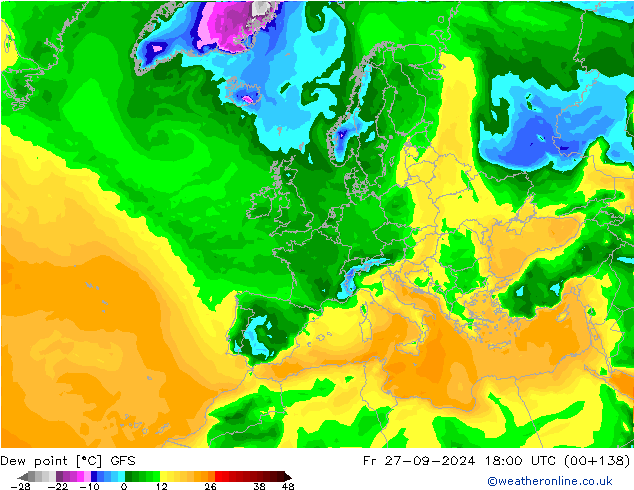 Dew point GFS Fr 27.09.2024 18 UTC