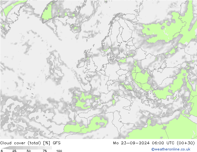 Nubi (totali) GFS lun 23.09.2024 06 UTC