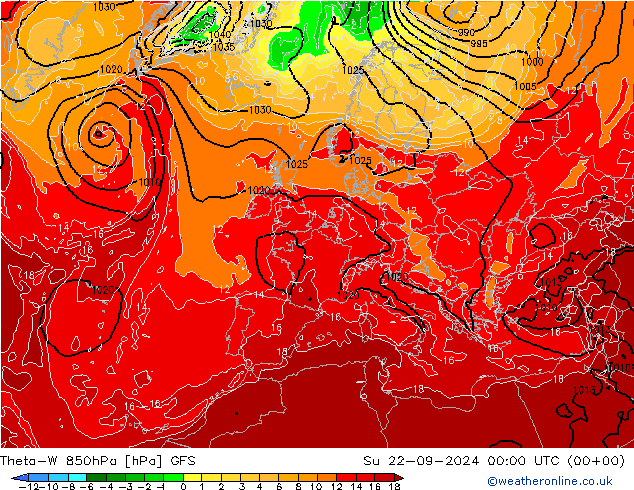 Theta-W 850hPa GFS dom 22.09.2024 00 UTC