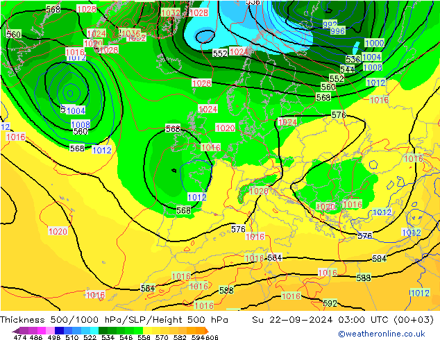 Espesor 500-1000 hPa GFS dom 22.09.2024 03 UTC