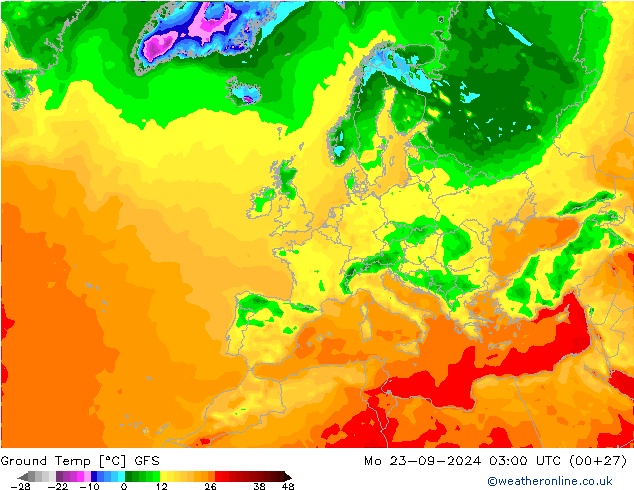 Temp. al suolo GFS lun 23.09.2024 03 UTC