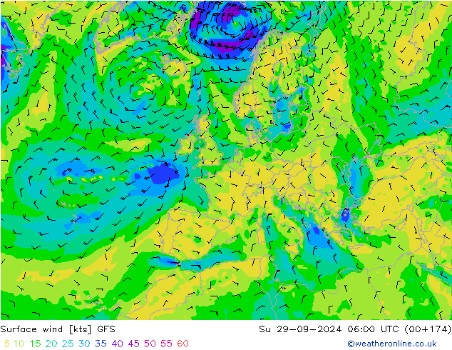 Vento 10 m GFS Dom 29.09.2024 06 UTC