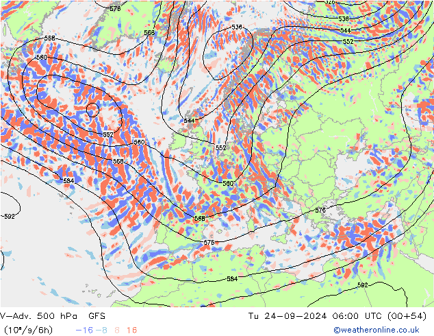 V-Adv. 500 гПа GFS вт 24.09.2024 06 UTC