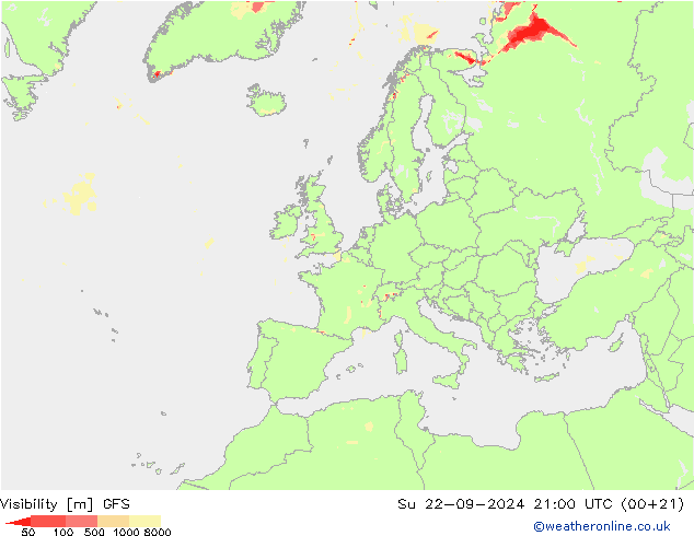 Visibility GFS Su 22.09.2024 21 UTC