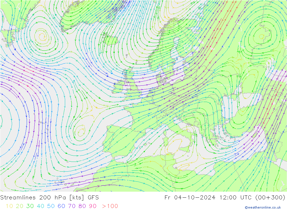 Streamlines 200 hPa GFS Fr 04.10.2024 12 UTC