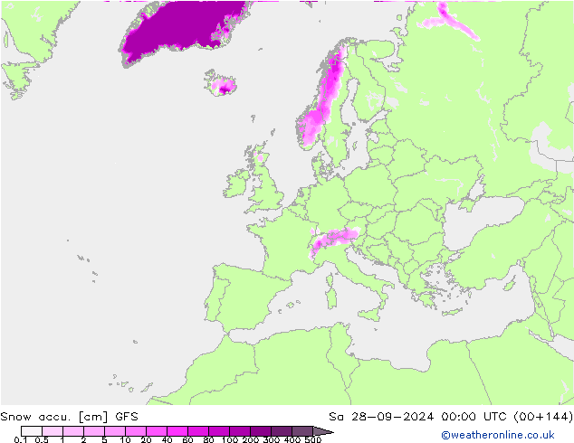 Totale sneeuw GFS za 28.09.2024 00 UTC