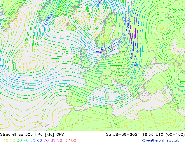 Streamlines 500 hPa GFS Sa 28.09.2024 18 UTC