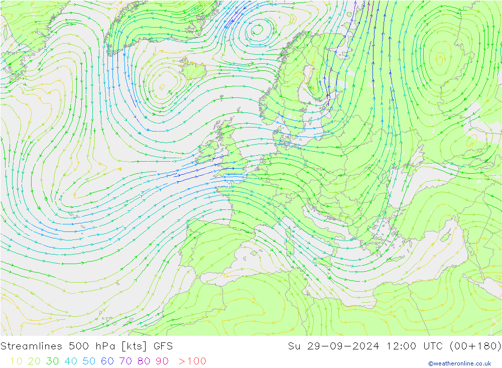 Stroomlijn 500 hPa GFS zo 29.09.2024 12 UTC