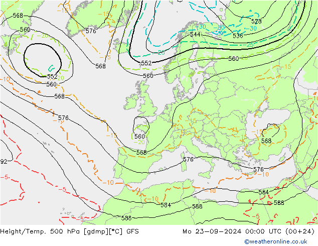 Height/Temp. 500 hPa GFS lun 23.09.2024 00 UTC