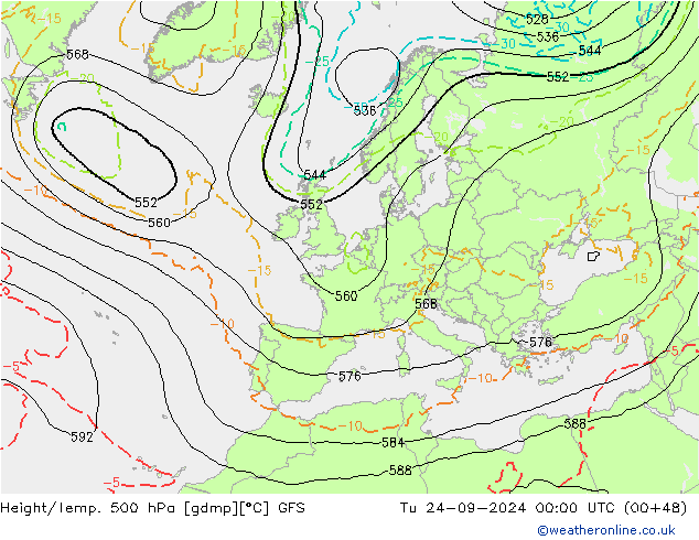 Z500/Rain (+SLP)/Z850 GFS Tu 24.09.2024 00 UTC