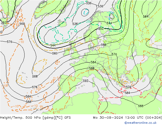 Z500/Regen(+SLP)/Z850 GFS ma 30.09.2024 12 UTC