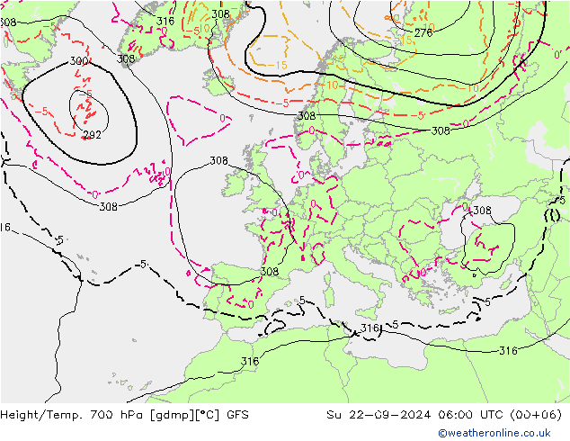 Height/Temp. 700 hPa GFS Su 22.09.2024 06 UTC