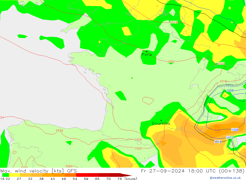 Max. wind velocity GFS Sex 27.09.2024 18 UTC