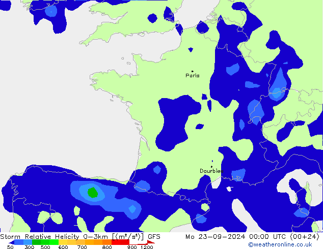 Storm Relative Helicity GFS lun 23.09.2024 00 UTC