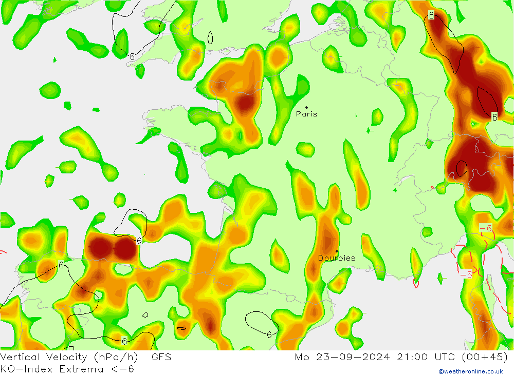 Convection-Index GFS pon. 23.09.2024 21 UTC