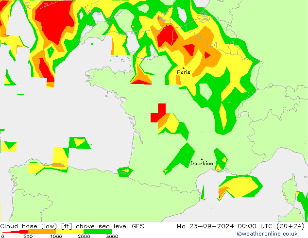 Höhe untere Wolkengrenze GFS Mo 23.09.2024 00 UTC