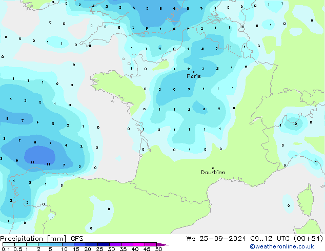 Precipitation GFS We 25.09.2024 12 UTC