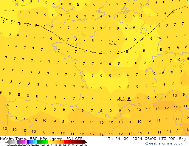 Z500/Rain (+SLP)/Z850 GFS Tu 24.09.2024 06 UTC