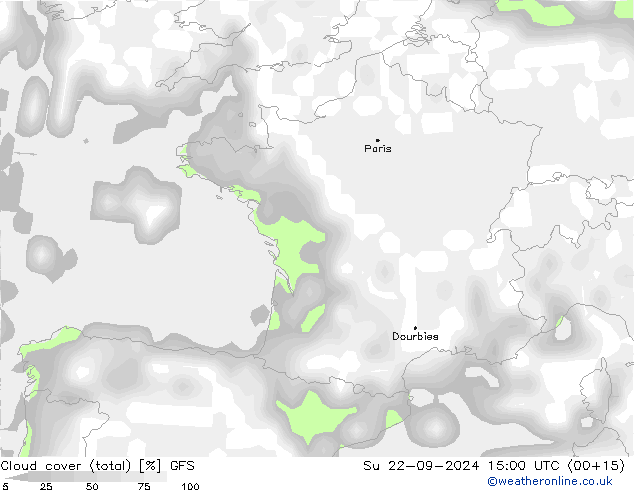 облака (сумма) GFS Вс 22.09.2024 15 UTC