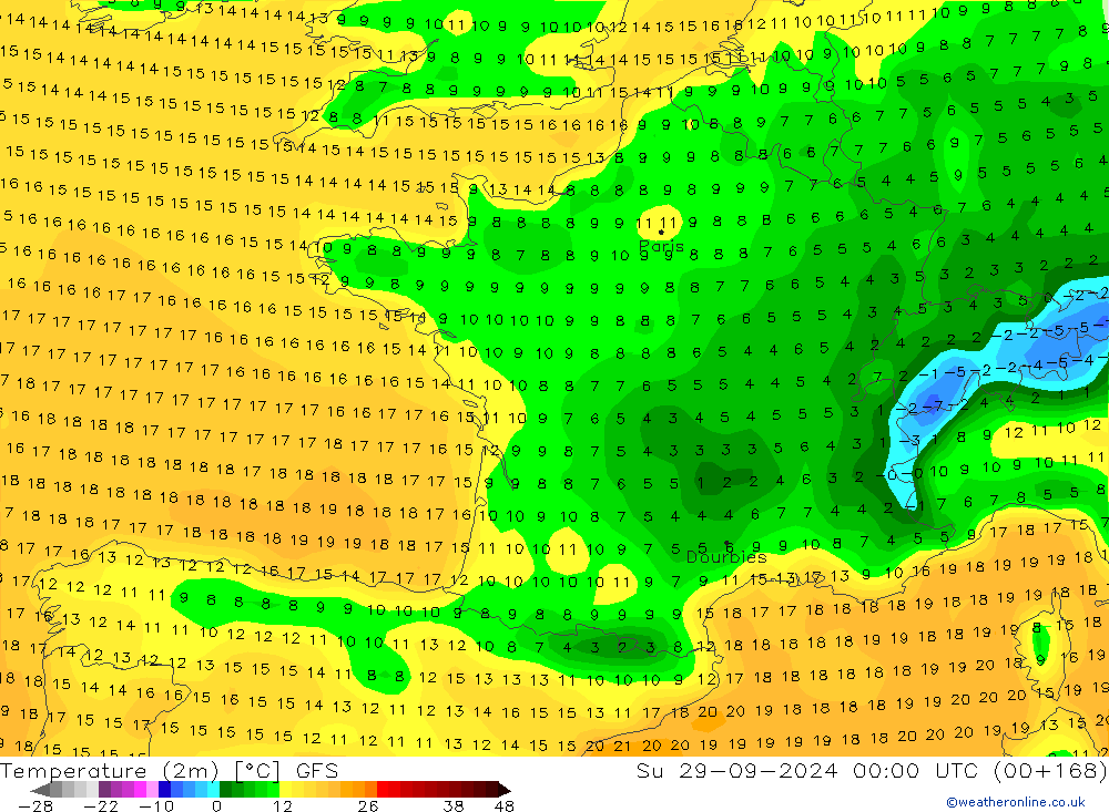 Temperature (2m) GFS Su 29.09.2024 00 UTC