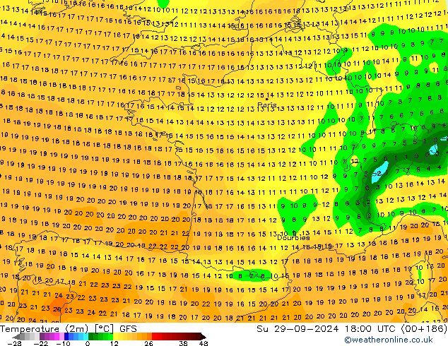 Temperaturkarte (2m) GFS So 29.09.2024 18 UTC