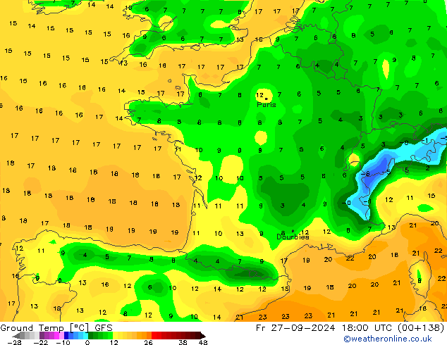 Ground Temp GFS Fr 27.09.2024 18 UTC