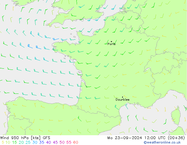 Vento 950 hPa GFS Seg 23.09.2024 12 UTC