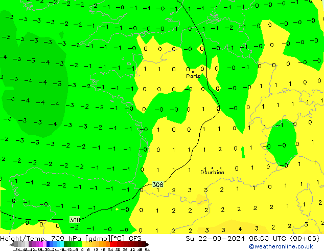 Yükseklik/Sıc. 700 hPa GFS Paz 22.09.2024 06 UTC