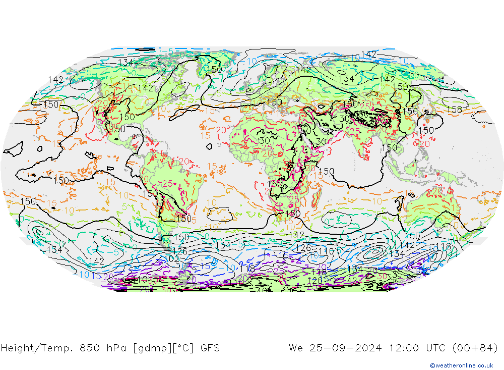 Height/Temp. 850 hPa GFS We 25.09.2024 12 UTC