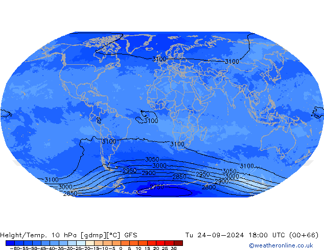 Height/Temp. 10 hPa GFS Ter 24.09.2024 18 UTC