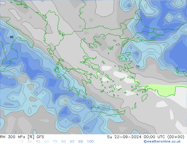 RH 300 hPa GFS dom 22.09.2024 00 UTC