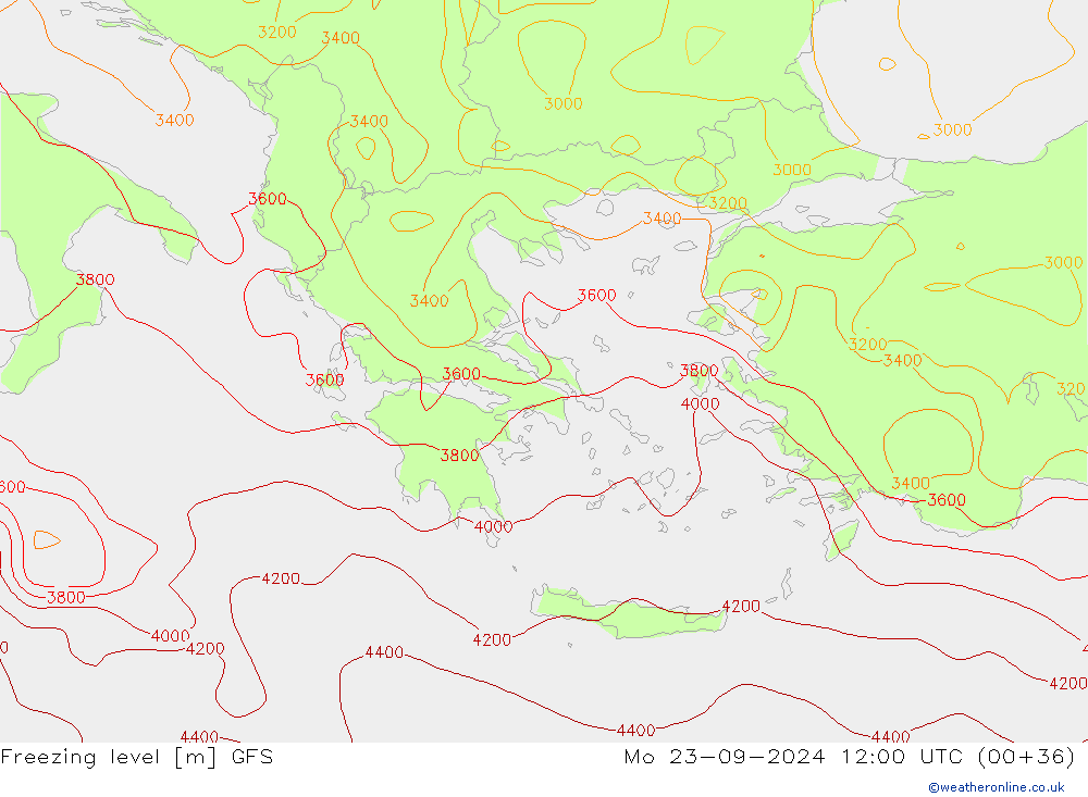 Zero termico GFS lun 23.09.2024 12 UTC