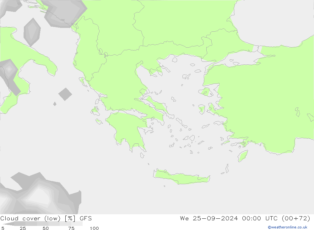 Cloud cover (low) GFS We 25.09.2024 00 UTC