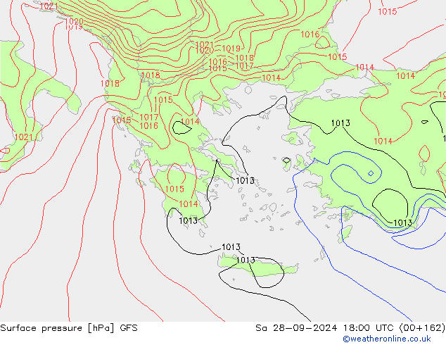 Atmosférický tlak GFS So 28.09.2024 18 UTC