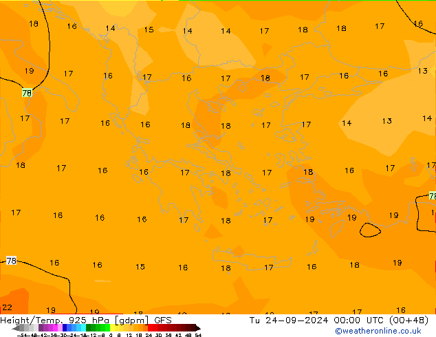 Height/Temp. 925 hPa GFS Tu 24.09.2024 00 UTC