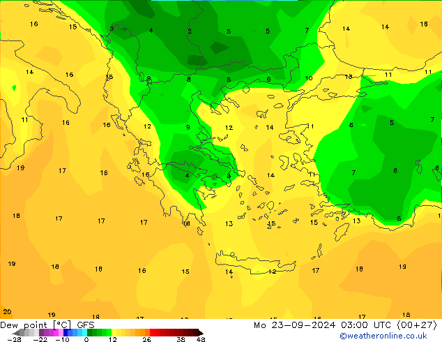 Dew point GFS Mo 23.09.2024 03 UTC