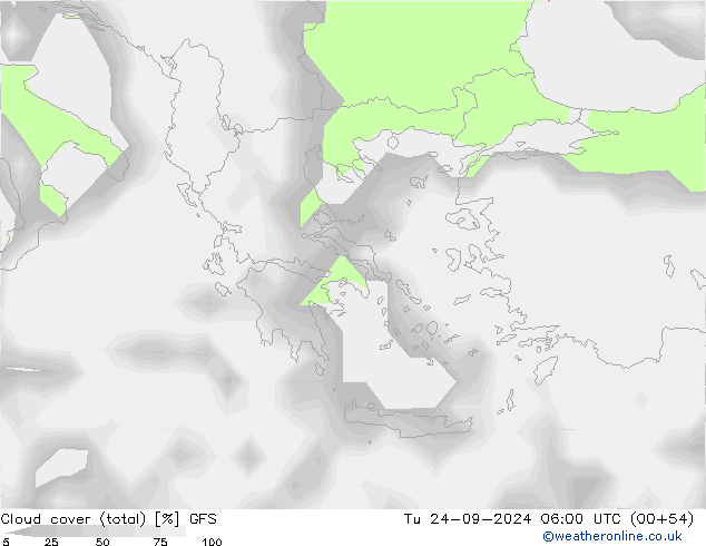 Bewolking (Totaal) GFS di 24.09.2024 06 UTC