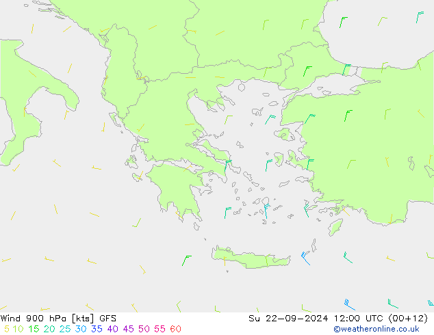 ветер 900 гПа GFS Вс 22.09.2024 12 UTC