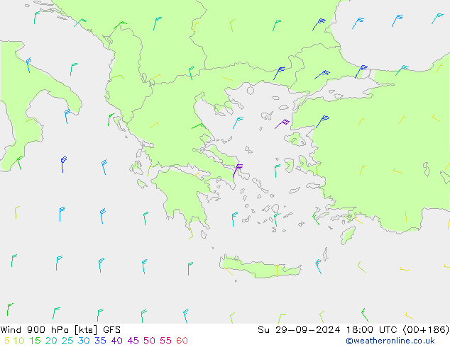 Wind 900 hPa GFS zo 29.09.2024 18 UTC