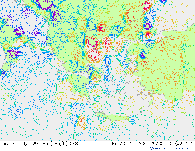 Vert. Velocity 700 hPa GFS lun 30.09.2024 00 UTC