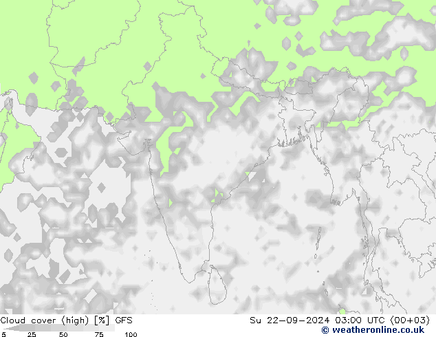 Cloud cover (high) GFS Su 22.09.2024 03 UTC