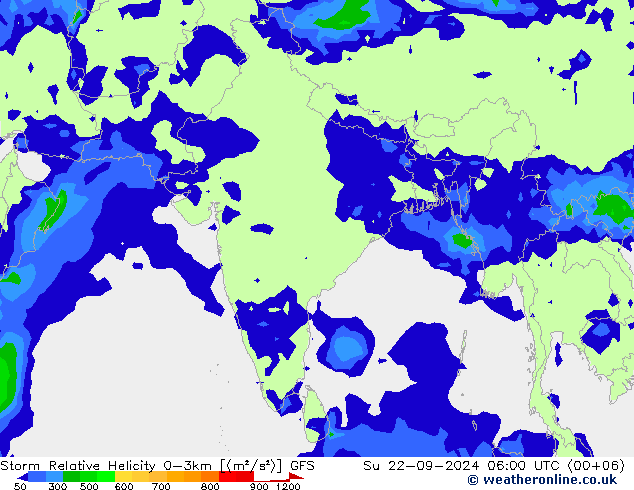 Storm Relative Helicity GFS Su 22.09.2024 06 UTC