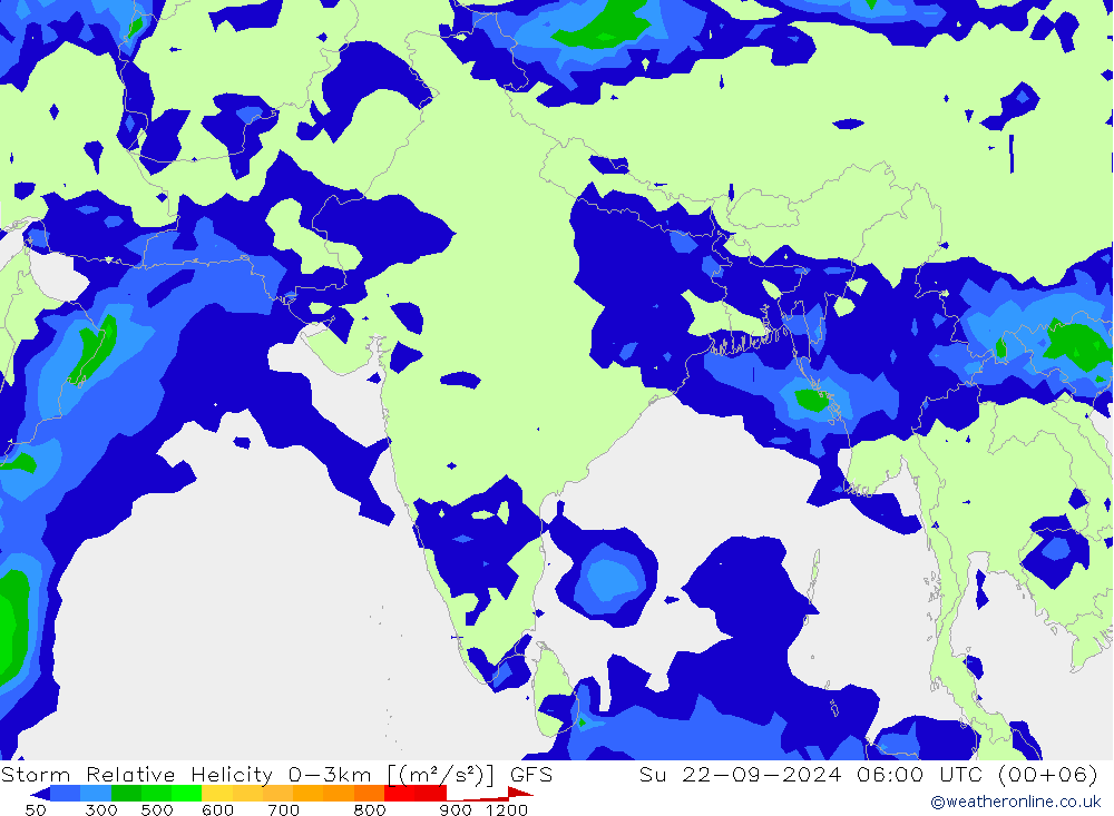 Storm Relative Helicity GFS dom 22.09.2024 06 UTC