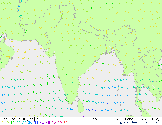 Wind 900 hPa GFS Su 22.09.2024 12 UTC