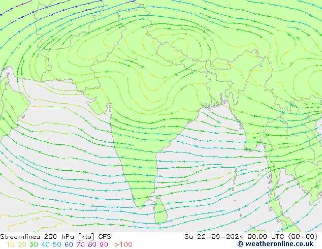 Streamlines 200 hPa GFS Ne 22.09.2024 00 UTC